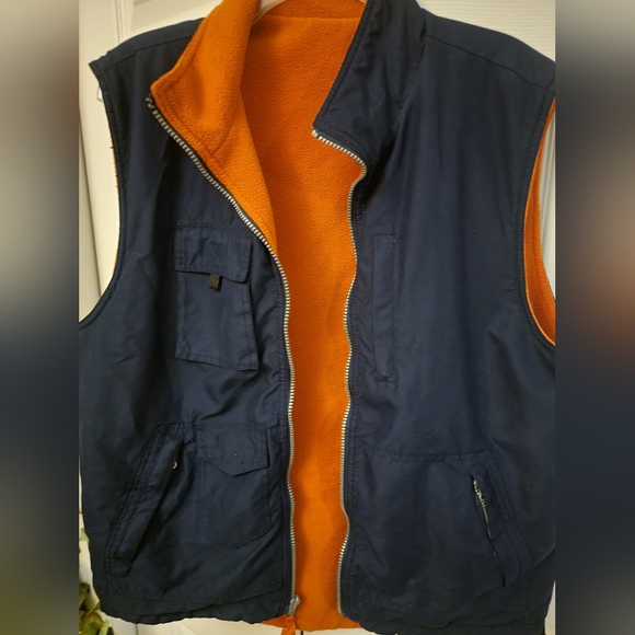 MULTI POCKETS fleece lined Navy REVERSIBLE unisex utility UNISEX warm vest large - Picture 7 of 8